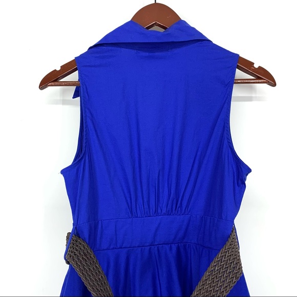 Bailey Blue Cobalt Belted Sleeveless A-Line Dress With Ruffle Bust Tule Underlay - Picture 11 of 16